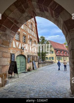 Traditionelles fränkisches Fachwerkhaus in Lauf an der Pegnitz, Deutschland. Stockfoto