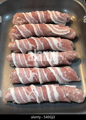Schweine in Decken, bereit zum Kochen Stockfoto