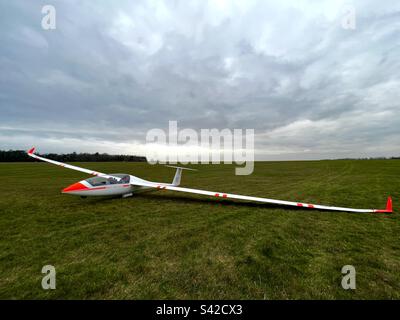 Schempp-Hirth Duo Discus Segelflugzeug auf grünem Feld Stockfoto