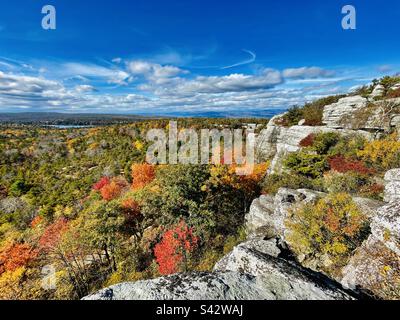 Herbstlandschaft. Außergewöhnliches Herbstlaub im Nordosten. Stockfoto