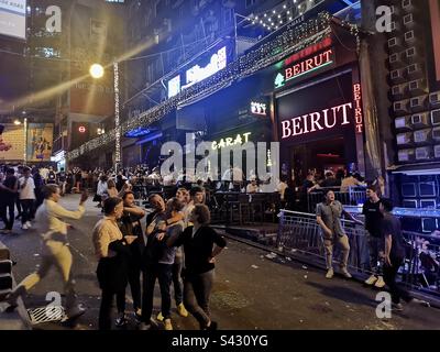 Das pulsierende Lan Kwai Fong Gebiet im zentralen Bezirk von Hongkong. Stockfoto