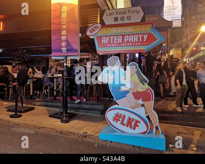 Das pulsierende Lan Kwai Fong Gebiet im zentralen Bezirk von Hongkong. Stockfoto