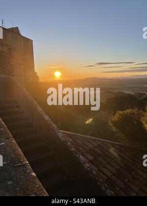 Herrlicher Sonnenuntergang vom Kloster Sant Salvador, Cala D’Or, Felanitx, Mallorca, Spanien Stockfoto