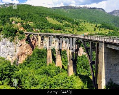 Einzigartige berühmte Djurdjevica Tara Canyon Bogenbrücke in Montenegro Stockfoto