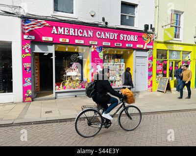 Amerikanischer Süßwarenladen in der Market Street in Cambridge Stockfoto