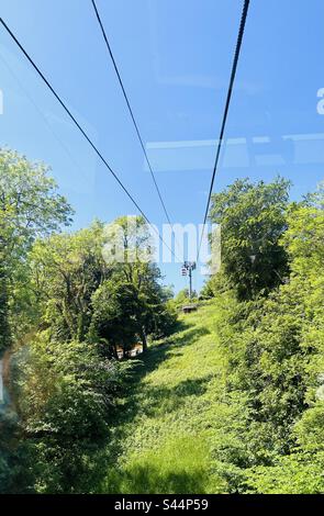 Höhen der Abraham-Seilbahn-Riemenscheiben Stockfoto