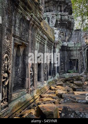 Antike Ruinen des Ta Prohm Tempels in Angkor Thom, Siem Reap, Kambodscha Stockfoto