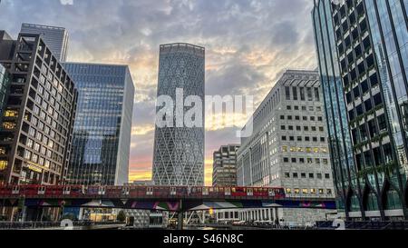 Canary Wharf Sunset London Stockfoto