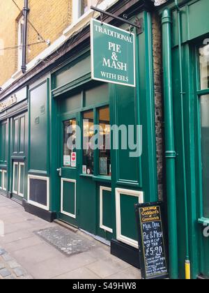 Greenwich london Pie & Mash Shop Schild grün unten Gasse Stockfoto