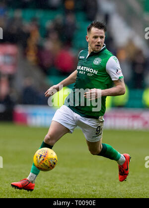 Ostern Road, Edinburgh, Großbritannien. 16 Mär, 2019. Ladbrokes Premiership Fußball, Hibernian gegen Motherwell; Marc McNulty von Hibernian Credit: Aktion plus Sport/Alamy leben Nachrichten Stockfoto