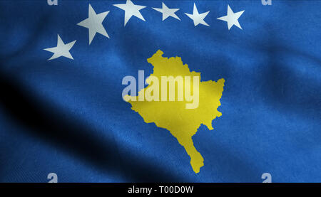 Kosovo wehende Flagge in 3D Stockfoto