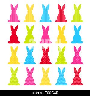 Bunte Osterhasen auf weißem Hintergrund Vektor isoliert Stock Vektor