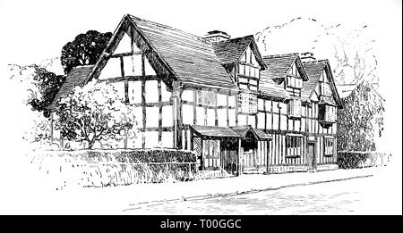 Shakespeares Geburtshaus in Stratford-on-Avon. Shakespeares Geburtshaus ist ein restauriertes Haus aus dem 16. Jahrhundert am Henley Street, Stratford-upon-Avon, Warwickshire, England, wo man glaubt, dass William Shakespeare im Jahr 1564 geboren wurde. Stockfoto