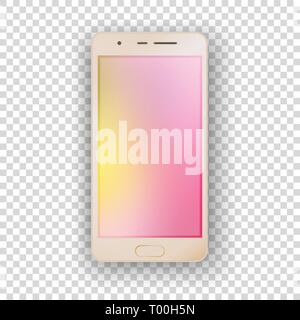 Mobile gold Telefon mit Rosa Gelb Bildschirm auf transparentem Hintergrund. Vector Illustration Stock Vektor