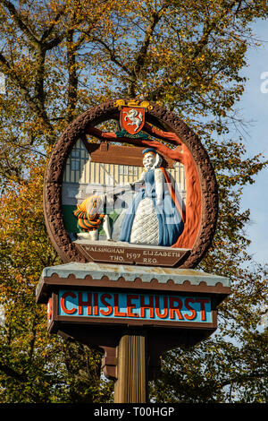 Chislehurst Ortsschild, Royal Parade, Chislehurst, Kent Stockfoto