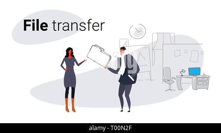 Paar treffen in Co - arbeiten private data sharing Geschäftsmann, vertrauliche Dokumente Ordner File transfer Konzept Skizze zu Geschäftsfrau Stock Vektor