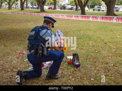 Christchurch, Canterbury, Neuseeland, 17. März 2019: Blumen für die Opfer des 15. März 2019 Christchurch Moschee Shootings zu erinnern Stockfoto