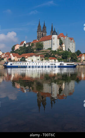 Meissen, Deutschland - auf einem Hügel über dem Fluss Elbe, die Albrechtsburg ist ein wunderbares Beispiel der spätgotischen Architektur Stockfoto