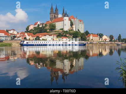Meissen, Deutschland - auf einem Hügel über dem Fluss Elbe, die Albrechtsburg ist ein wunderbares Beispiel der spätgotischen Architektur Stockfoto