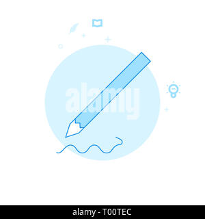 Bleistift Schreiben Flachbild-Symbol. Schreiben, Autoren oder Bildung Abbildung. Licht Flat Style. Blue Monochrome Design. Editierbare Schlaganfall. Stellen Sie Line W Stockfoto