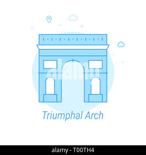 Triumphbogen, Paris Flachbild-Symbol. Historische Sehenswürdigkeiten ähnliche Abbildung. Licht Flat Style. Blue Monochrome Design. Editierbare Schlaganfall. Stellen Sie Line Wei Stockfoto