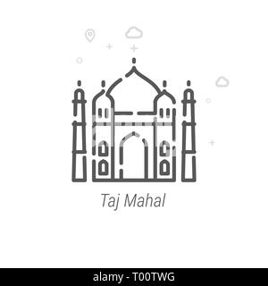 Taj Mahal, Indien Symbol Leitung. Historische Sehenswürdigkeiten Symbol, Piktogramm, Sign. Licht abstrakten geometrischen Hintergrund. Editierbare Schlaganfall. Einstellung der Strichstärke. De Stockfoto