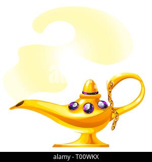 Ein gold Magic öl Lampe auf weißem Hintergrund. Vektor cartoon Close-up Abbildung. Stock Vektor