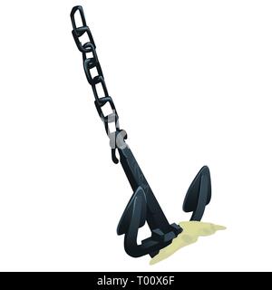 Alte Anker liegen auf dem Meeresgrund auf weißem Hintergrund. Vektor cartoon Close-up Abbildung. Stock Vektor