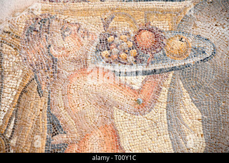 Ein schönes Mosaik Fliese Panel in der Fußboden einer römischen Villa auf der UNESCO-Website von Kato Pafos im Süden Zyperns. Dieses Mosaik ist in das Haus des Aion a Stockfoto