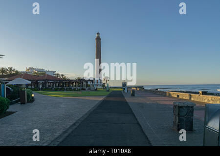 Maspalomas - Blick zum Leuchtturm am frühen Morgen, Gran Canaria, Kanarische Inseln, Spanien, Maspalomas, 06.06.2016 Stockfoto