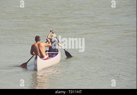 Kanufahren auf der Donau an einem sonnigen Sommertag Stockfoto