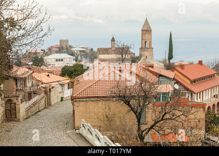Herbst Blick auf Signagi (sighnaghi) Altstadt und ein Teil der Alasani Valley in der Region Kachetien, Georgien Stockfoto