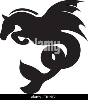 Hippocampus, mythologische Sea Horse Logo Stock Vektor