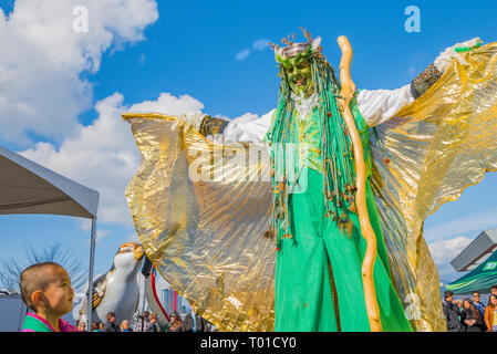 Schauspieler und Geschichtenerzähler, John Conway, "The Green Man", Celtic Festival, Vancouver, Britisch-Kolumbien, Kanada Stockfoto