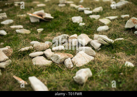 Kalkstein auf einem kurzen Gras Stockfoto