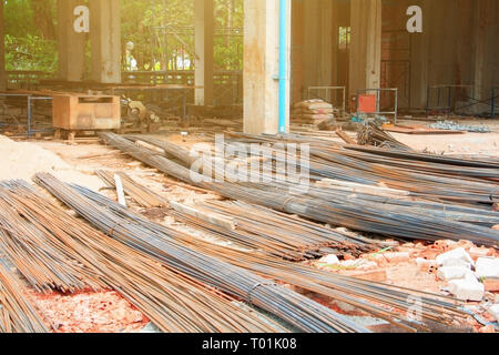 Stahl Bar auf dem Boden Boden in Baustelle Stockfoto