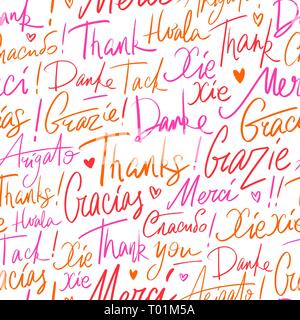 Vielen Dank, dass Sie sich in den verschiedenen Sprachen der Welt. Die nahtlose Vektor Muster der Dank Stock Vektor