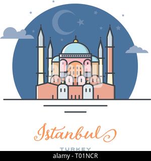 Die Hagia Sophia in Istanbul, Türkei, Flachbild Vector Illustration. Tourismus und Reisen. Stock Vektor