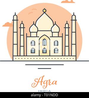 Taj Mahal in Agra, Indien, Flachbild Vector Illustration. Tourismus und Reisen. Stock Vektor