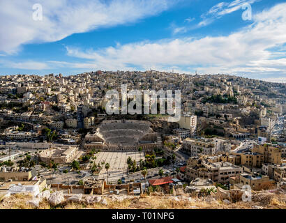 Das Römische Theater und dem Haschemitischen Plaza, Erhöhte Ansicht, Amman, Amman Governorate, Jordanien Stockfoto