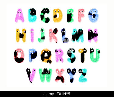 Bunte furry Zeichen Alphabet, auf weißem Hintergrund Stockfoto