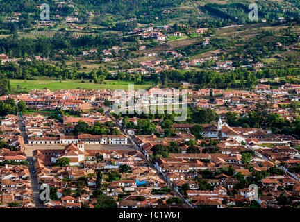 Villa de Leyva, Erhöhte Ansicht, Boyaca Abteilung, Kolumbien Stockfoto