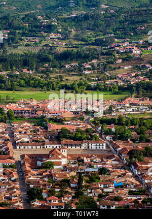 Villa de Leyva, Erhöhte Ansicht, Boyaca Abteilung, Kolumbien Stockfoto