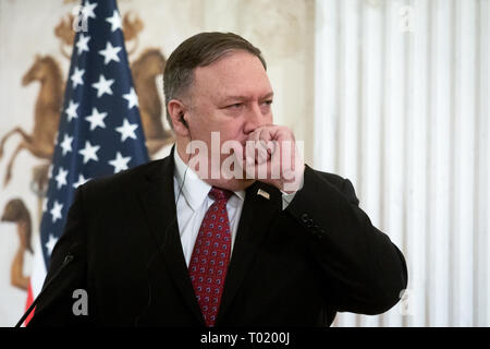 US-Außenministerin Mike Pompeo während einer gemeinsamen Pressekonferenz auf der Lazienki Park in Warschau, Polen vom 12. Februar 2019 Stockfoto