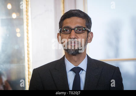 Google CEO Sundar Pichai während der "Mittel- und Osteuropa Innovation Roundtable' an Lazienki Schloss in Warschau, Polen, am 21. Januar 2019 Stockfoto
