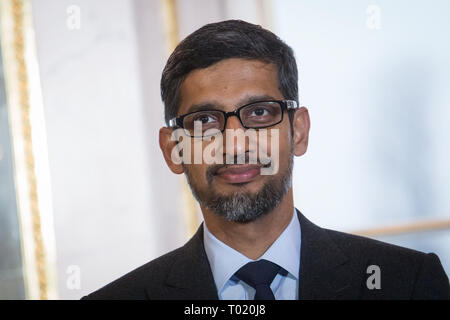 Google CEO Sundar Pichai während der "Mittel- und Osteuropa Innovation Roundtable' an Lazienki Schloss in Warschau, Polen, am 21. Januar 2019 Stockfoto