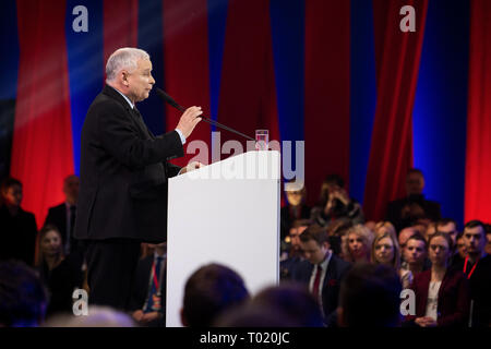 Führer der Recht und Gerechtigkeit (PiS) Regierungspartei Jaroslaw Kaczynski während der PiS Übereinkommen in Warschau, Polen, am 23. Februar 2019 Stockfoto