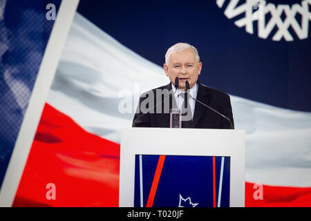 Führer der Recht und Gerechtigkeit (PiS) Regierungspartei Jaroslaw Kaczynski während der PiS Übereinkommen in Warschau, Polen, am 23. Februar 2019 Stockfoto