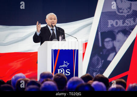 Führer der Recht und Gerechtigkeit (PiS) Regierungspartei Jaroslaw Kaczynski während der PiS Übereinkommen in Warschau, Polen, am 23. Februar 2019 Stockfoto