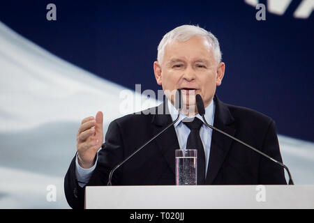 Führer der Recht und Gerechtigkeit (PiS) Regierungspartei Jaroslaw Kaczynski während der PiS Übereinkommen in Warschau, Polen, am 23. Februar 2019 Stockfoto